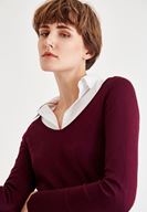 Bayan Bordo V Yaka Uzun Kollu Triko