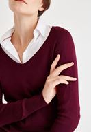Bayan Bordo V Yaka Uzun Kollu Triko