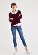 Bayan Bordo V Yaka Uzun Kollu Triko