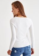 Bayan Krem V Yaka Uzun Kollu Triko