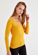 Bayan Sarı V Yaka Uzun Kollu Triko