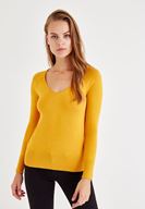 Bayan Sarı V Yaka Uzun Kollu Triko