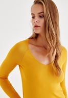 Bayan Sarı V Yaka Uzun Kollu Triko