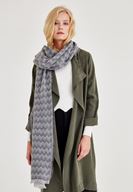 Bayan Gri Zigzag Desenli Püskül Detaylı Şal