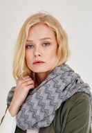 Bayan Gri Zigzag Desenli Püskül Detaylı Şal