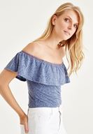 Bayan Mavi Düşük Omuz Bluz