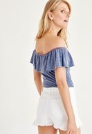 Bayan Mavi Düşük Omuz Bluz