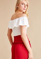 Bayan Krem Düşük Omuz Bluz