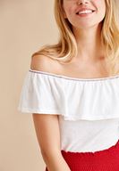 Bayan Krem Düşük Omuz Bluz