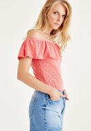 Bayan Kırmızı Düşük Omuz Bluz