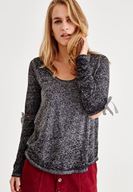 Bayan Siyah Uzun Kollu Detaylı Tişört