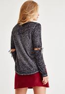 Bayan Siyah Uzun Kollu Detaylı Tişört