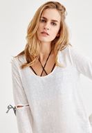 Bayan Krem Uzun Kollu Detaylı Tişört