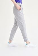 Bayan Gri Kısa Paça Çizgili Pantolon