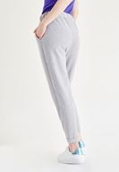 Bayan Gri Kısa Paça Çizgili Pantolon