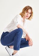 Bayan Çok Renkli Kısa Paça Çizgili Pantolon