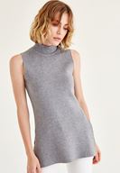 Bayan Gri Çift Taraflı Kolsuz Triko