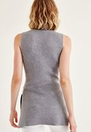 Bayan Gri Çift Taraflı Kolsuz Triko