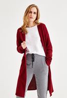 Bayan Bordo Uzun Kollu Cepli Hırka