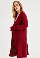 Bayan Bordo Uzun Kollu Cepli Hırka