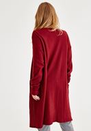 Bayan Bordo Uzun Kollu Cepli Hırka