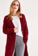 Bayan Bordo Uzun Kollu Cepli Hırka