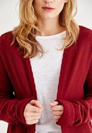 Bayan Bordo Uzun Kollu Cepli Hırka