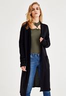 Bayan Siyah Uzun Kollu Cepli Hırka