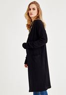 Bayan Siyah Uzun Kollu Cepli Hırka