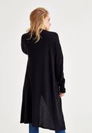 Bayan Siyah Uzun Kollu Cepli Hırka