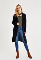 Bayan Siyah Uzun Kollu Cepli Hırka