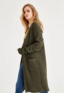 Bayan Yeşil Uzun Kollu Cepli Hırka