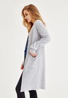 Bayan Gri Uzun Kollu Cepli Hırka