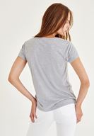 Bayan Gri Biye Detaylı Simli Tişört