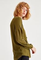 Bayan Yeşil Biye Detaylı Uzun Kollu Bluz