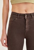 Bayan Kahverengi Yüksek Bel Dar Paça Skinny Pantolon