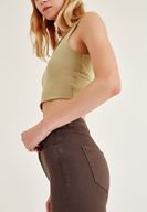 Bayan Kahverengi Yüksek Bel Dar Paça Skinny Pantolon