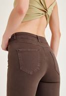 Bayan Kahverengi Yüksek Bel Dar Paça Skinny Pantolon