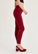 Bayan Bordo Yüksek Bel Dar Paça Skinny Pantolon
