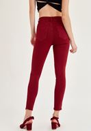 Bayan Bordo Yüksek Bel Dar Paça Skinny Pantolon