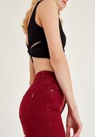 Bayan Bordo Yüksek Bel Dar Paça Skinny Pantolon
