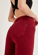 Bayan Bordo Yüksek Bel Dar Paça Skinny Pantolon