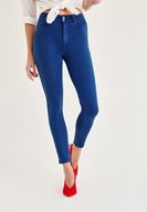 Bayan Mavi Yüksek Bel Dar Paça Skinny Pantolon