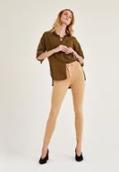 Bayan Kahverengi Yüksek Bel Dar Paça Skinny Pantolon