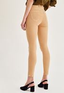 Bayan Kahverengi Yüksek Bel Dar Paça Skinny Pantolon