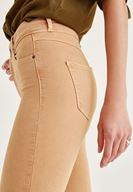 Bayan Kahverengi Yüksek Bel Dar Paça Skinny Pantolon