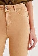 Bayan Kahverengi Yüksek Bel Dar Paça Skinny Pantolon