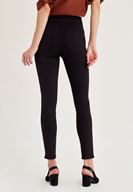 Bayan Siyah Yüksek Bel Dar Paça Skinny Pantolon
