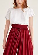 Bayan Bordo Lastik Detaylı Bol Pantolon