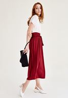Bayan Bordo Lastik Detaylı Bol Pantolon